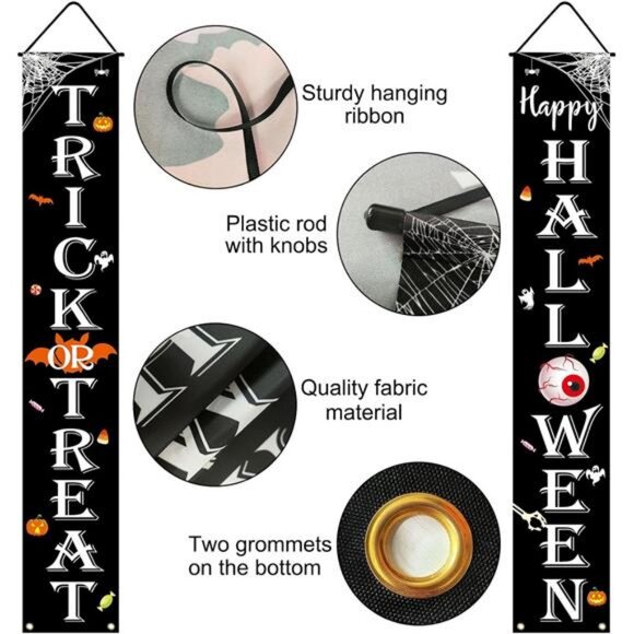 Halloween Decorations Outdoor TRICK OR TREAT Happy HALLOWEEN Banner Porch Sign - Picture 6 of 8